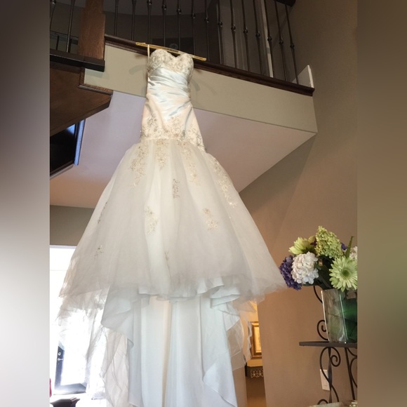 Embroidered mermaid style wedding dress with tulle - Picture 5 of 7